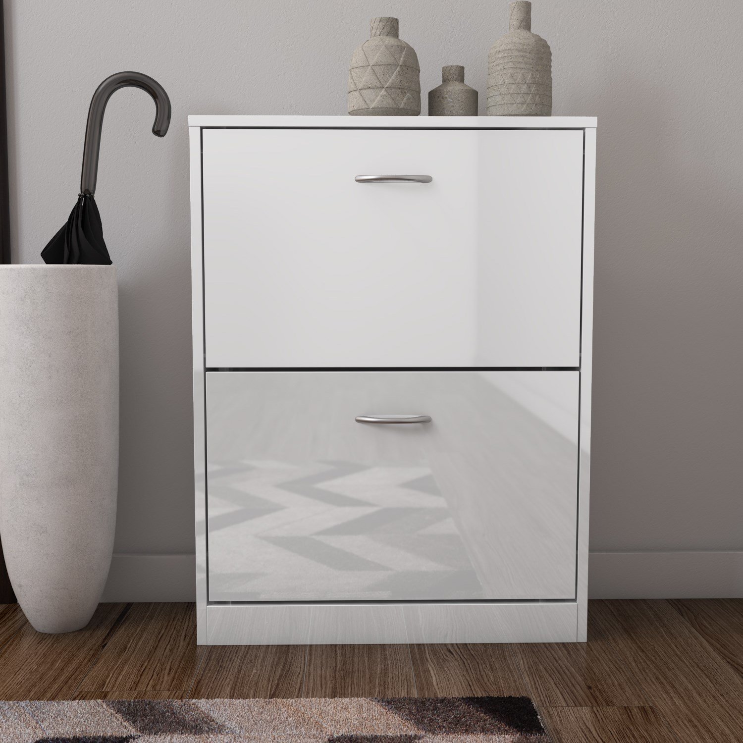 Torino 2 Drawer Shoe Cabinet In White High Gloss 6 Pairs Amazon