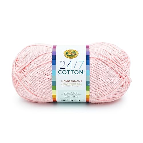 Lion Brand Yarn Lightweight 24/7 Cotton Yarn for Knitting, Crocheting, and Crafts, Pink Lemonade, 1 Pack
