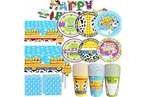 METIXOZE Two Infinity and Beyond Birthday Decorations 133pcs Cartoon Story Birthday Party Supplies include Plates Napkins Cups Tablecloth and Banner for Boys Girls 2nd Bday Decor Serve 30