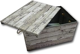 Urban Design Caja de almacenaje Caja Plegable con Tapa y Asa Cuerda de plástico en Madera Retro Look (Medium, Gris)  