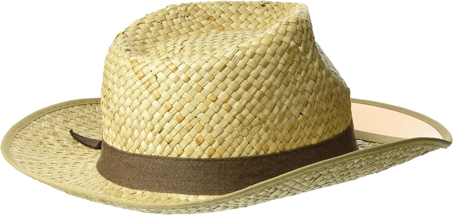 Brixton Men's Hunter Medium Brim Straw Fedora Hat, tan, XS: Clothing