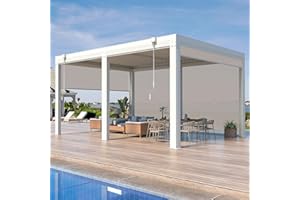 MELLCOM 12x16ft Louvered Pergola with 6-Panel Pull-Down Screen, Aluminum Pergola with Adjustable Rainproof Roof for Patio, Lawn & Garden, White