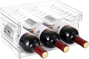 IEEK Plastic Stackable Bottle Storage Holder Rack,Free-Standing Water Bottle/Wine and Drink Organizer Shelf for Kitchen Cabinet,Fridge,Countertop,Pantry,Freezer,2 PackX3 Bottles,Clear