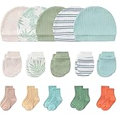 MAMIMAKA Newborn Baby Boy Girl Caps Mittens Socks Set Cotton Baby Essentials Accessories (Hats+Gloves+Socks)