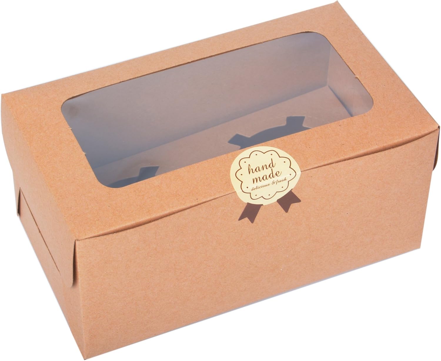 Set of 12 Kraft Bakery Cupcake Boxes Containers with PVC Window