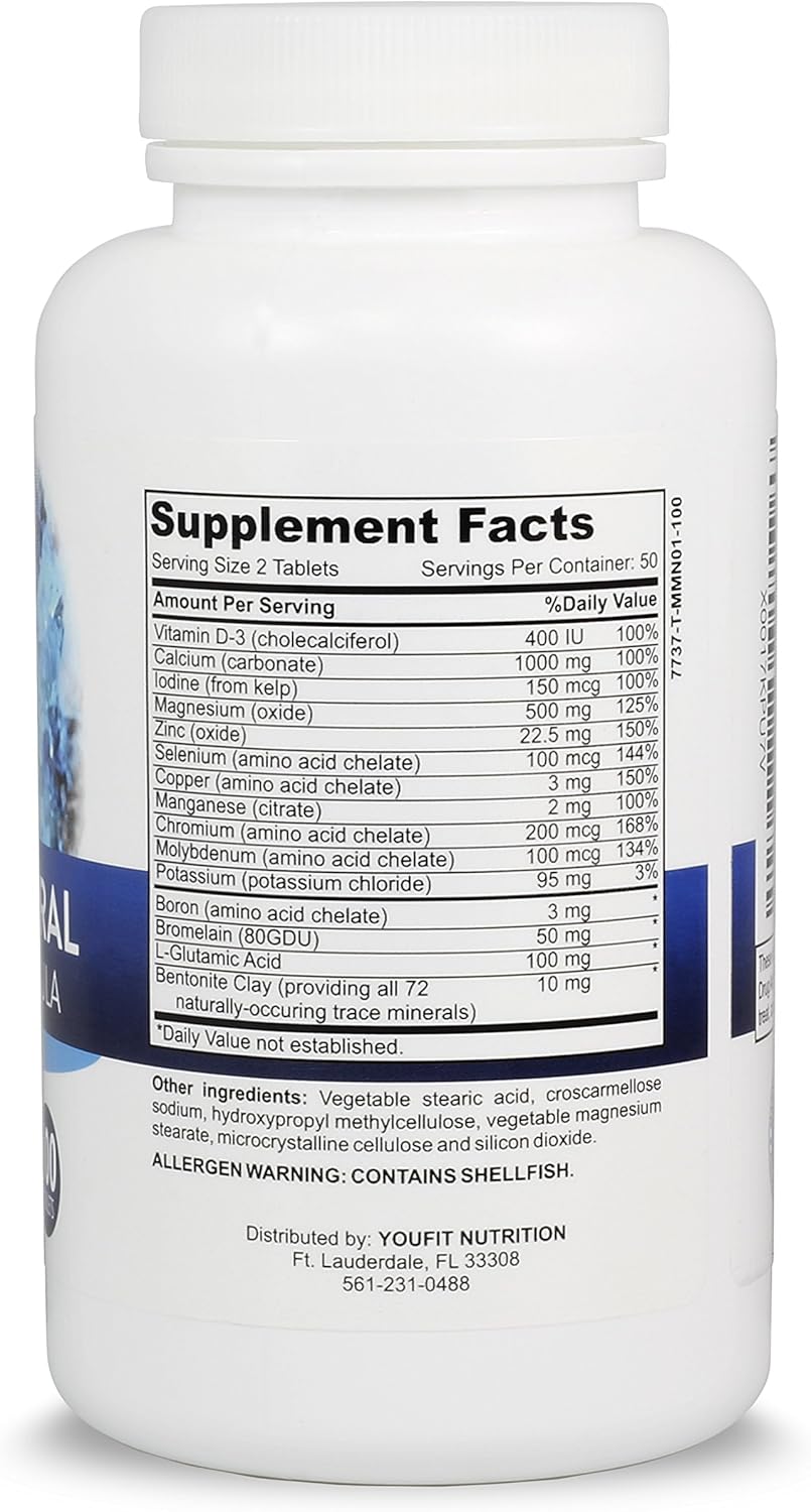 Mega Minerals Supplement by Youfit Nutrition | All 72 Trace Minerals | Premium Formula with Source of Minerals and Immune Health Support | Iron Free | All in One |1000mg Calcium 500mg Magnesium: Health & Personal Care