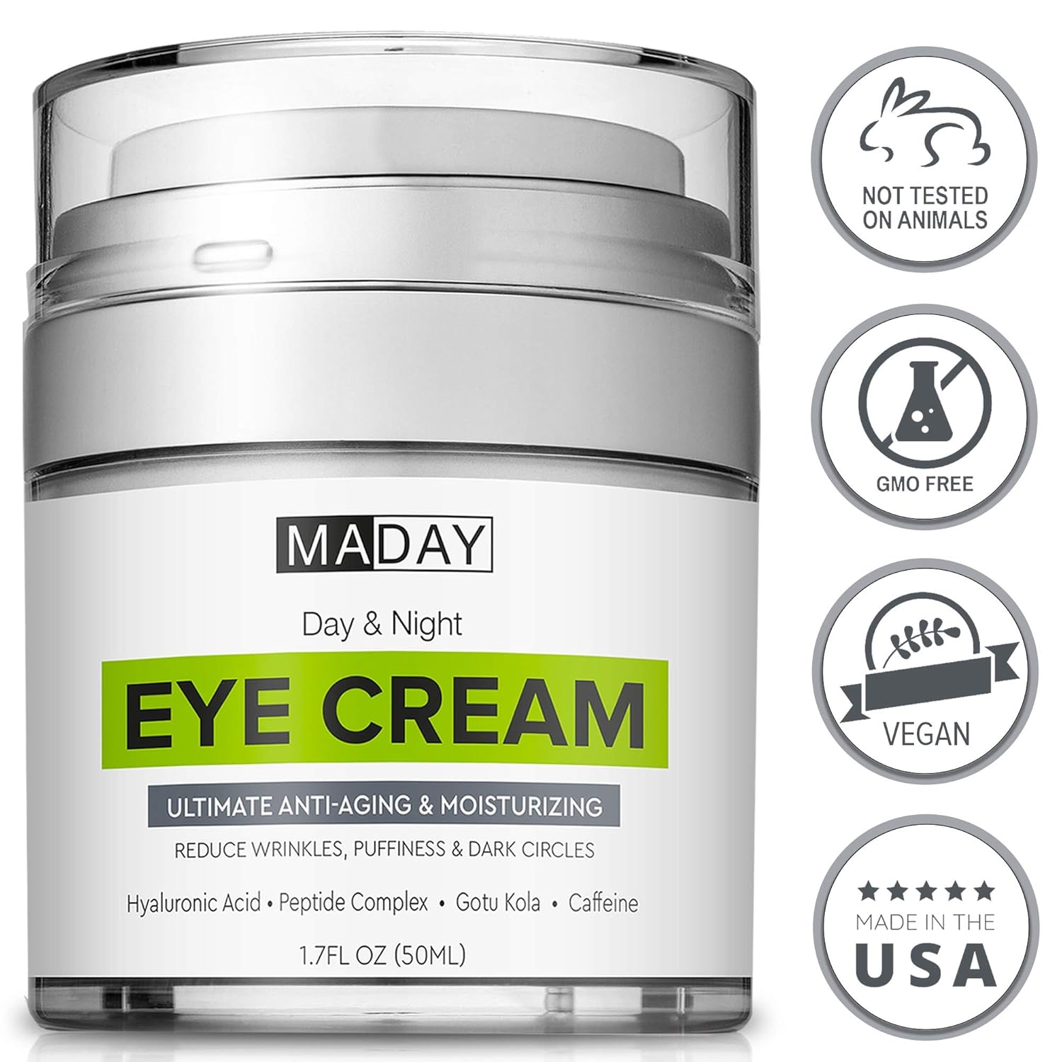 Eye Cream - Reduce Dark Circles, Puffiness and Under Eye Bags - Effective Anti-Wrinkles Treatment - Anti-Aging Eye Gel with Hyaluronic Acid, Gotu Kola Extract, Caffeine - Refreshing Eye serum: Beauty