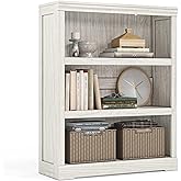 LINSY HOME 3-Tier Bookcase, Small Bookshelf Wood Display Storage Shelves Farmhouse Bookshelf for Home Office, Living Room, Be