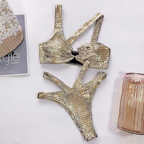 Women's Rave Mentalic Snakeskin Print Bikini Set Chain Bathing