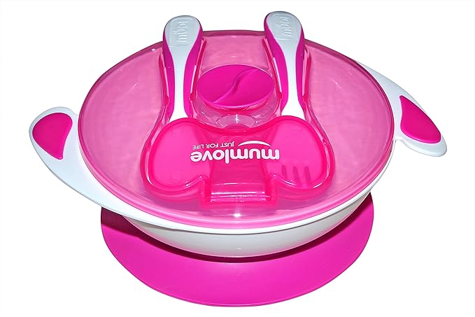 Baby Station Mumlove Baby Feeding Suction Bowl with Spoon and Fork (Pink)