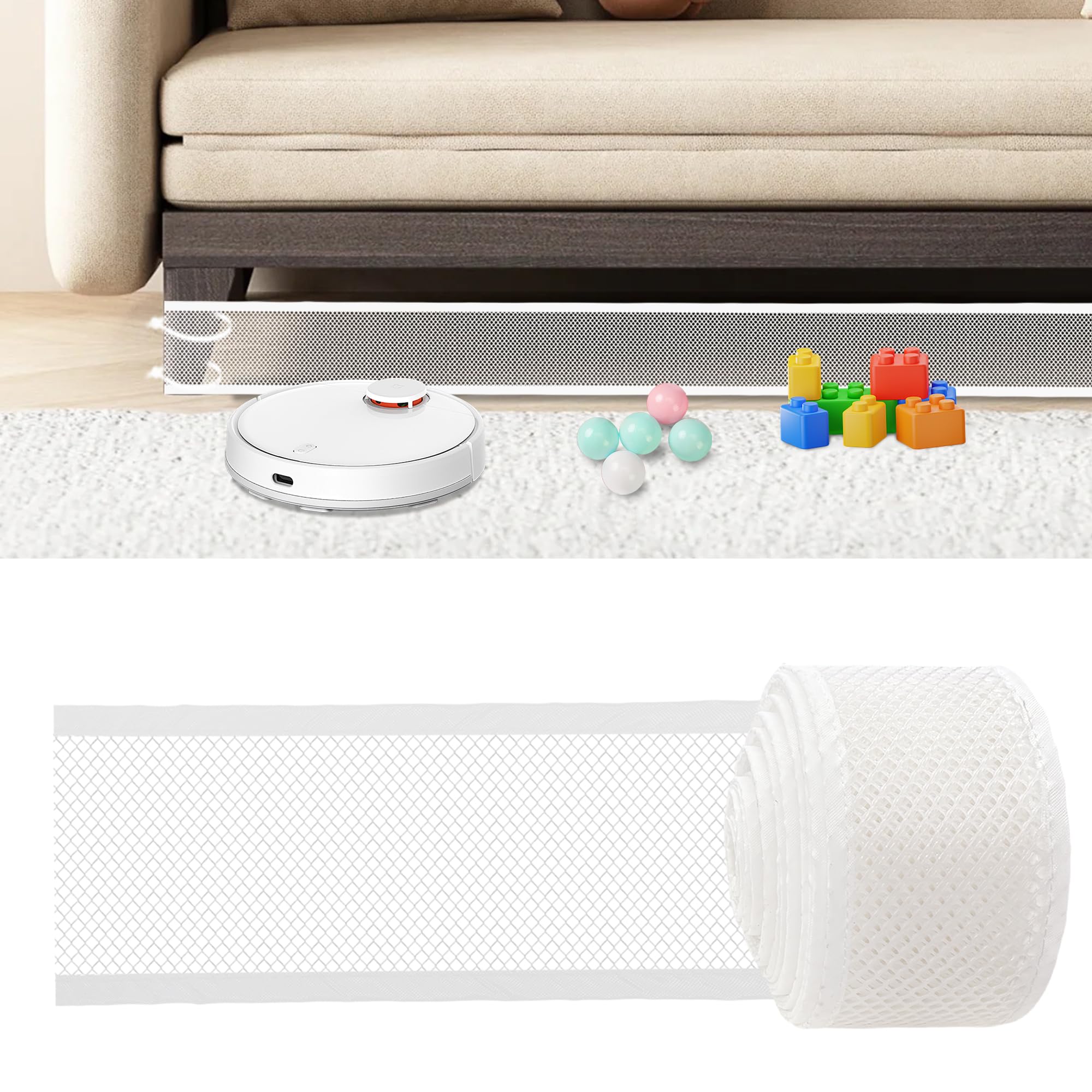 Photo 1 of GRETMIX Under Couch Blocker, 4"x 394" Under Furniture Blocker with 30 Cable Ties, Stop Things Going Under Sofa Couch Bed, Couch Blockers for Pets Toys Easy to Install, White