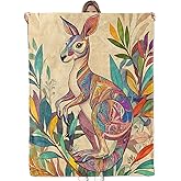 Bidesk Colorful Kangaroo Blanket Soft Cozy Flannel Boho Throw Blanket, Warm Yet Lightweight Tribal Patterns & Leaves Blankets for Travel, Couch, Bed, for Women Kids Girls, Outdoor Comfort Wrap 60"×50"