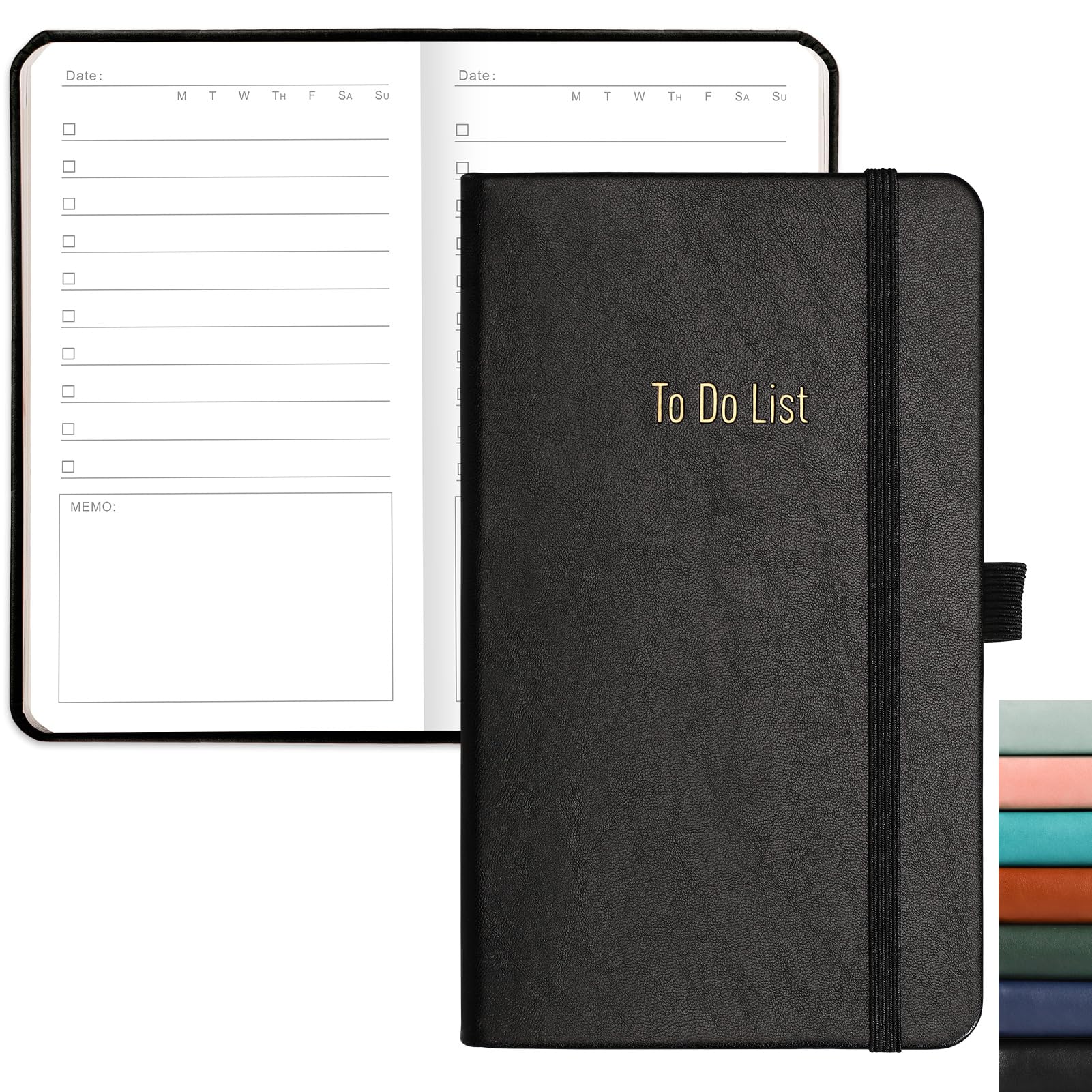 RETTACY To Do List Notebook - Pocket To Do List Planner NotePad with 192 Pages, Pen Holder, Back Pocket, for Women Men Work Office Travel 9.4 x 16.8cm -Black