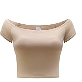 OThread & Co. Women's Off Shoulder Short Sleeve Crop Top Comfy Basic Stretch Layer Shirt