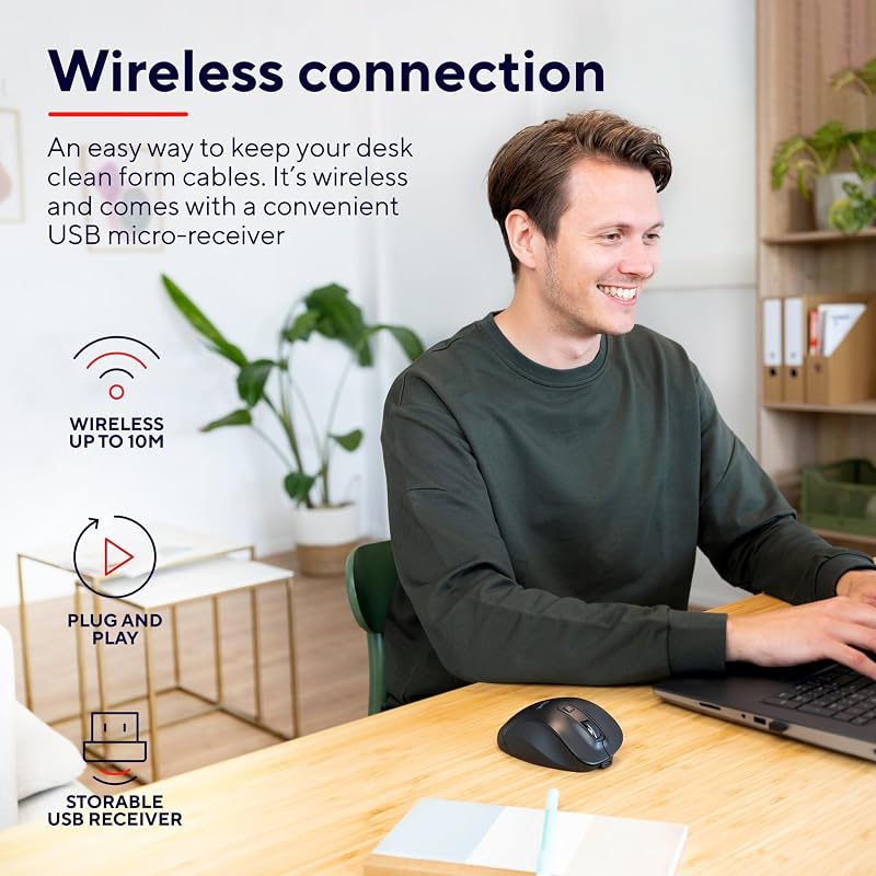 Fyda Mouse Wireless Ricaricabile 2,4 GHz, 800-2400 DPI, Nero