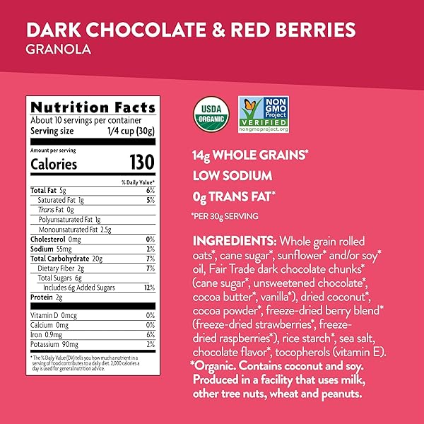 LOVE CRUNCH ORGANIC DARK CHOCOLATE & RED BERRIES GRANOLA, 11.5 OZ (PACK OF 1), VEGAN, NON-GMO, FAIR TRADE, BY NATURE’S PATH