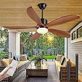 Yahada 52 Inch Ceiling Fans with Lights and Remote, USA Original Patent Outdoor Ceiling Fan, 5 Wood Blades, 3 Downrods, Timer, 6 Speeds ETL DC Motor Fans for Patios Porch Indoor Bedroom, Walnut Wood