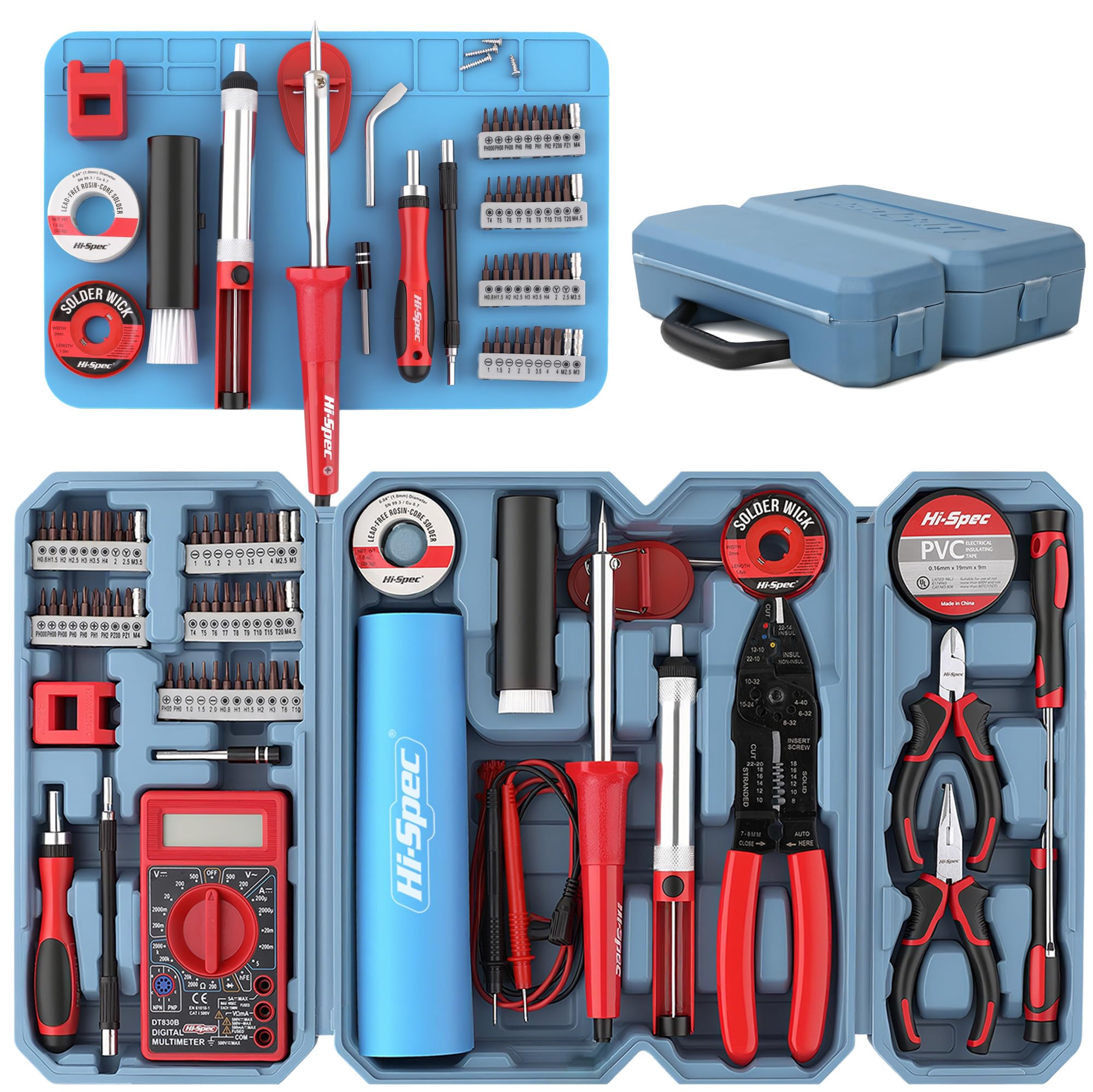 Hi-Spec Complete Electronics Tool Kit with Soldering Kit, 90-Piece, for Electrical Circuits, Computers, Gadgets, and More Repair and Maintenance. Includes a multimeter, Precision bits, and More.