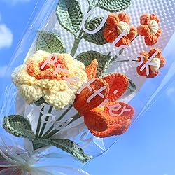 YOOJEE Crochet Yellow Rose Tulip Bouquet Graduation