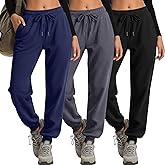 JoyMotion 3 Pack Women's Lounge Joggers Yoga High Waisted Drawstring Sweatpants Comfy Workout Loose Casual Pants with Pockets