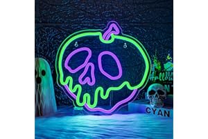 WLHOPE Halloween Neon Sign Dimmable Skull Apple Neon Signs for Wall Decor Halloween Led Lights Decor USB Connectivity Apple Led Lights Light Up Signs for Bedroom Bar Man Cave Club Pub Shops Halloween Party Decoration 12.6x12.6in