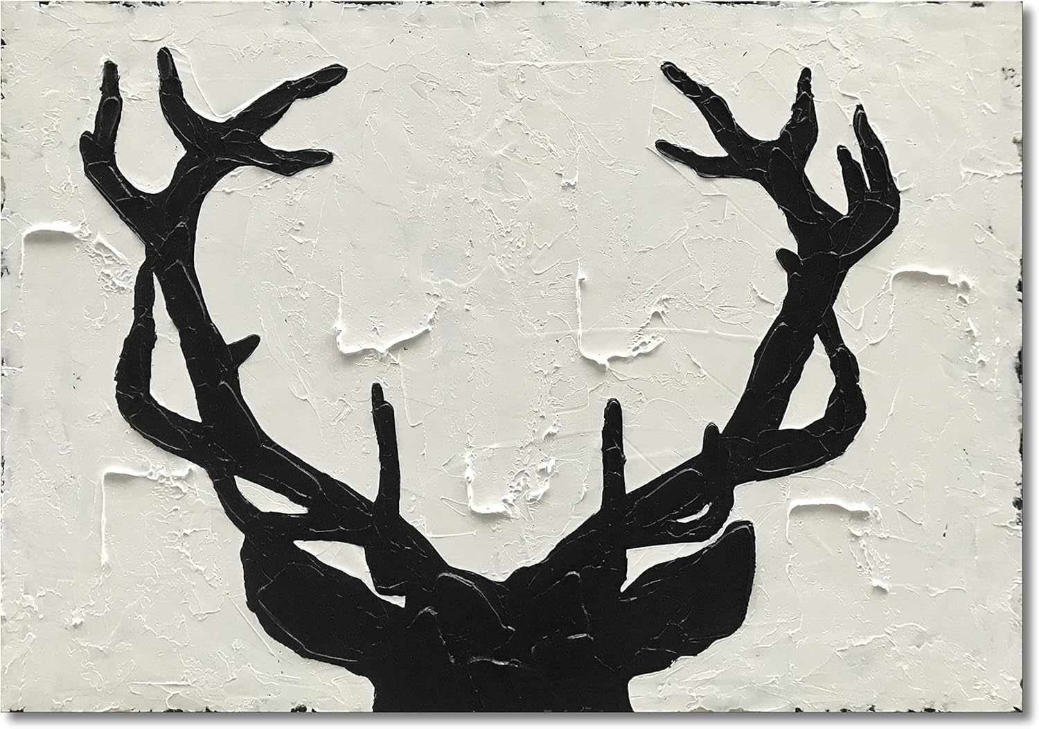 Paintings - NANKAI Hand-Painted Deer Antler Portrait Black and White Animal Abstract Painting Canvas Wall Art Contemporary Minimalist large Abstract Wall Art 28x40 inch Decor Home Decor Wall Ready to Hang