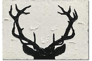 NANKAI Hand-Painted Deer Antler Portrait Black and White Animal Abstract Painting Canvas Wall Art Contemporary Minimalist Large Abstract Wall Art 28x40 inch Decor Home Decor Wall Ready to Hang