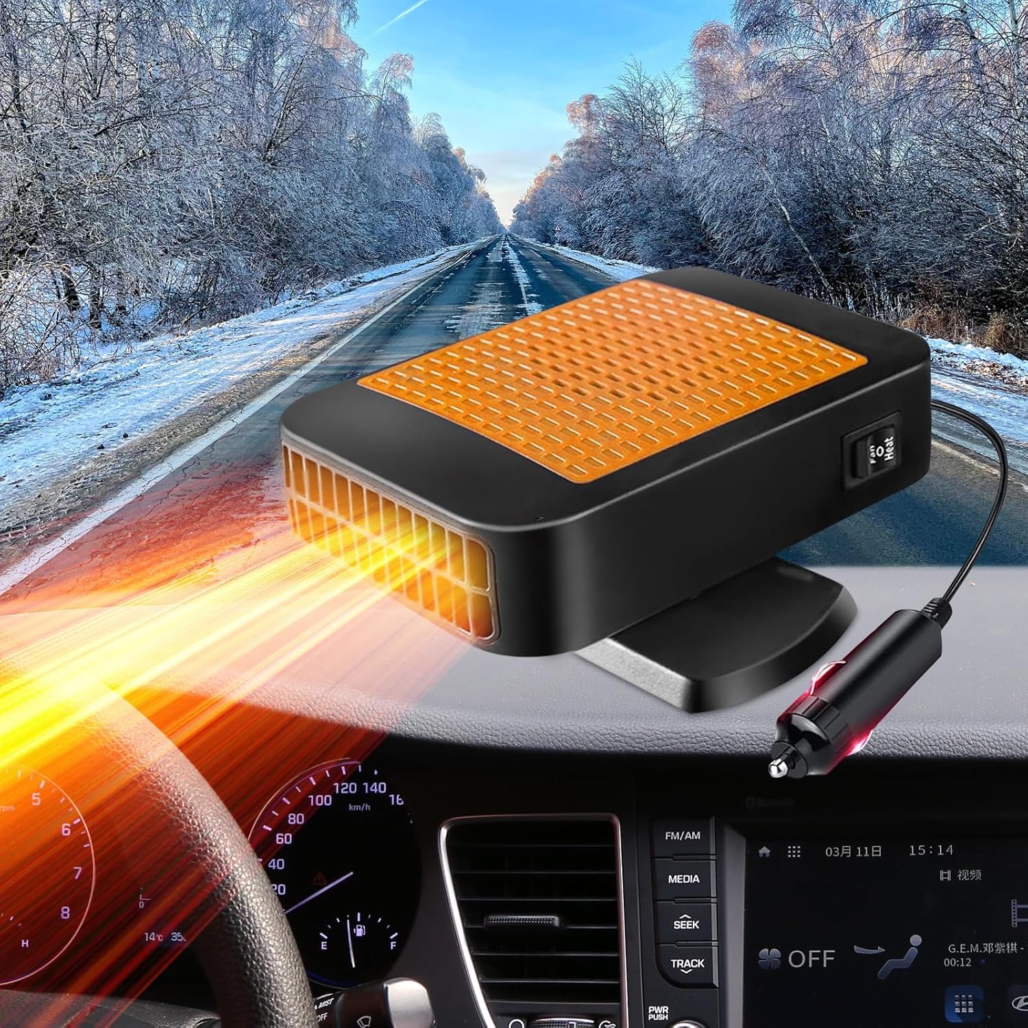 Photo 1 of 12V 200W Portable Car Heater,Fast Heating Defroster 2 in 1 Automobile Windshield Fast Heaters Car Heater That Plugs into Cigarette Lighter for Car, SUV, Trucks (Orange)