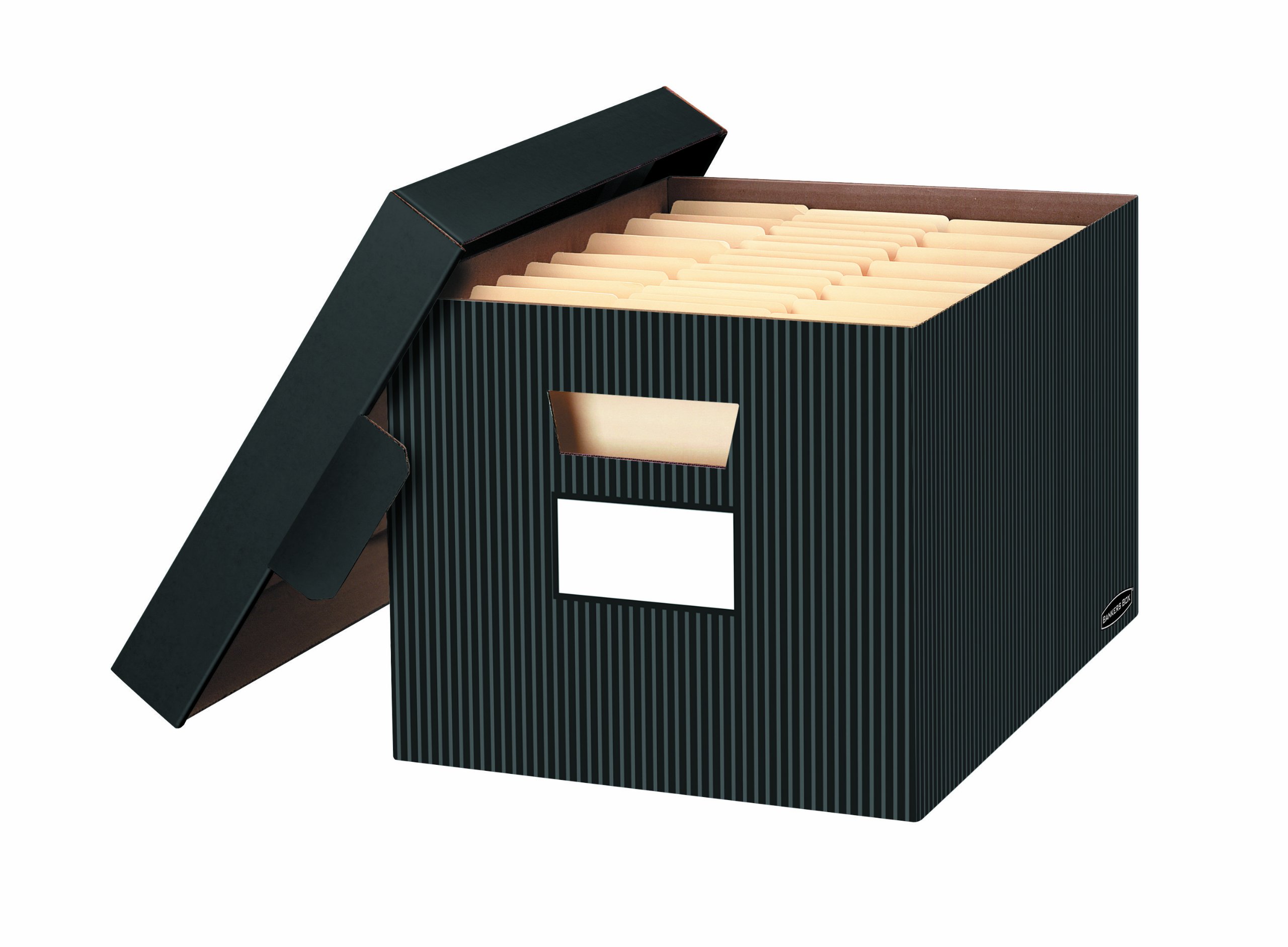 Bankers Box STOR/FILE Decorative Medium-Duty Storage Boxes, FastFold, Lift-Off Lid, Letter/Legal, Pinstripe, 4 Pack (0029803)