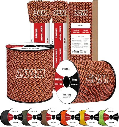 BROTREE 4mm Paracord 550 15M Nylon 7 Core 250kg Black Widow Outdoor DIY