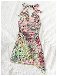 BEAUDRM Women's Floral Print Sleeveless Halter Deep