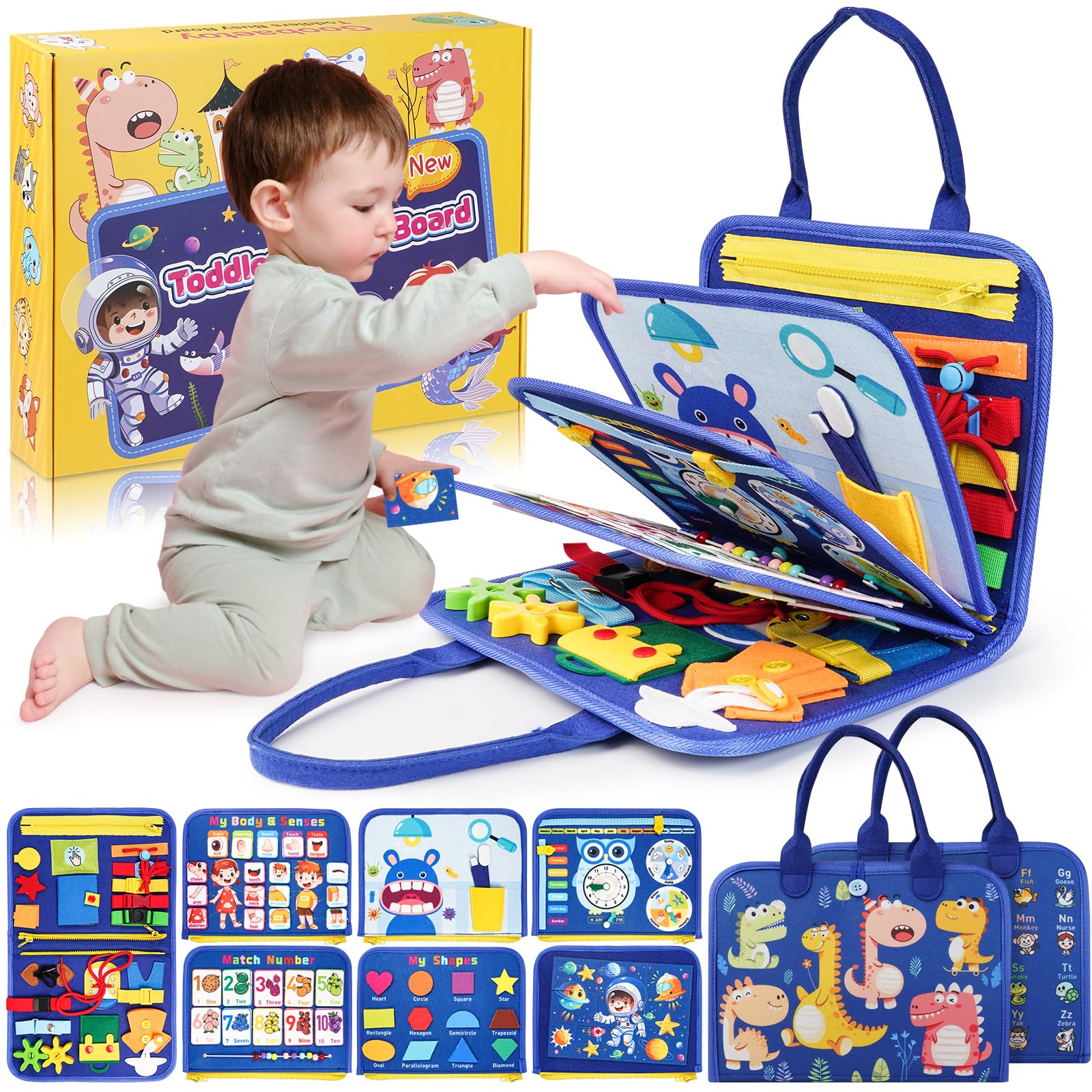 Photo 1 of Goobaetoy Montessori Busy Board Boy, Toddler Toys for 1 2 3+ Year Old Boy, Toddler Busy Book Educational Learning Sensory Activity Toys for Road Airplane Travel for Kids with Autism
