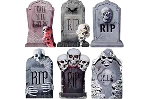 Biubumtu 6Pcs Scary Halloween Decorations Outdoor Graveyard Tombstones, 16'' Hocus Pocus Headstones for Graves Waterproof Yard Signs Decor with Stakes