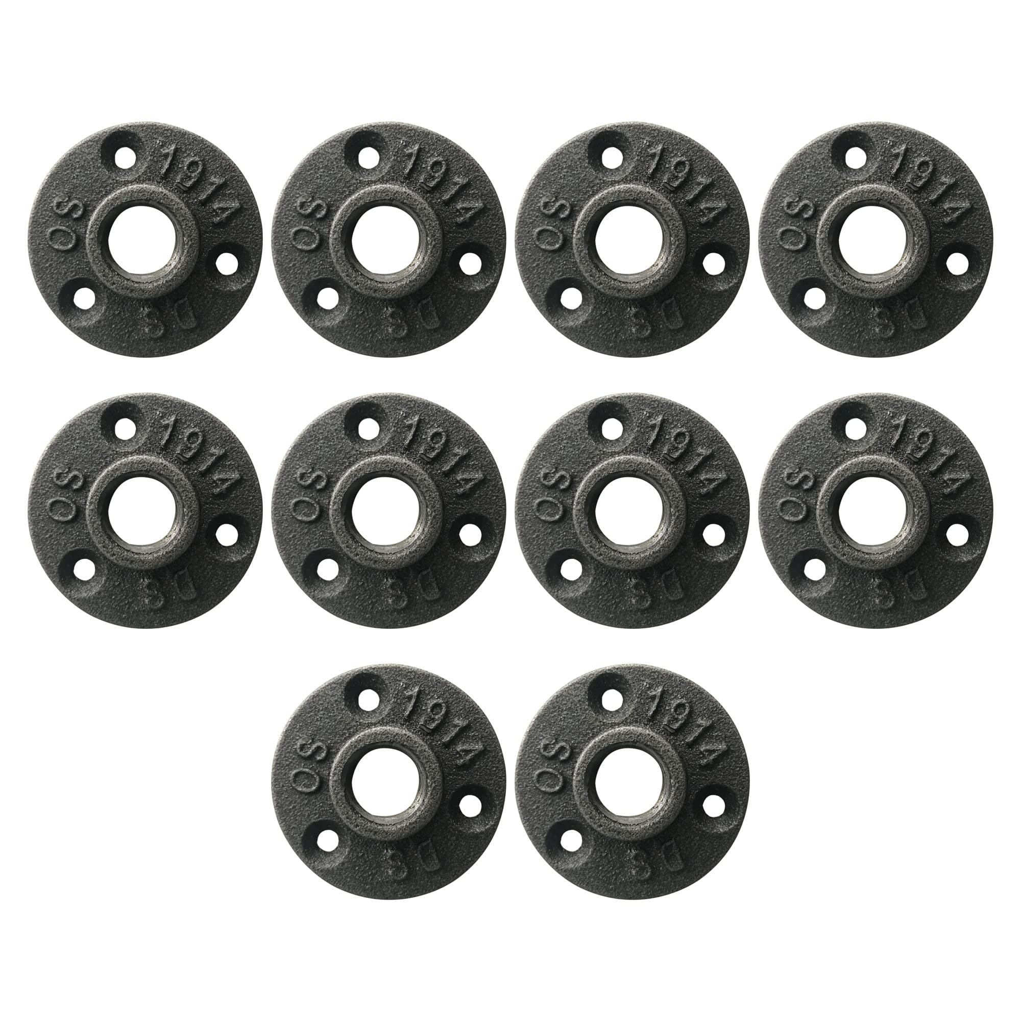 View 1 of 10 PACK 1/2" 3 Holes Floor Flange, Rustic Industrial Black Malleable Iron Floor Flange For Pipe Shelf Furniture Home Decor