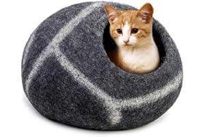 Luxurious Eco-Friendly Merino Wool Cat Cave Bed - Foldable Hideaway Pod for Indoor Cats - Premium Felt Kitten Beds - Covered Cat House for Ultimate Cozy Comfort by Woolygon