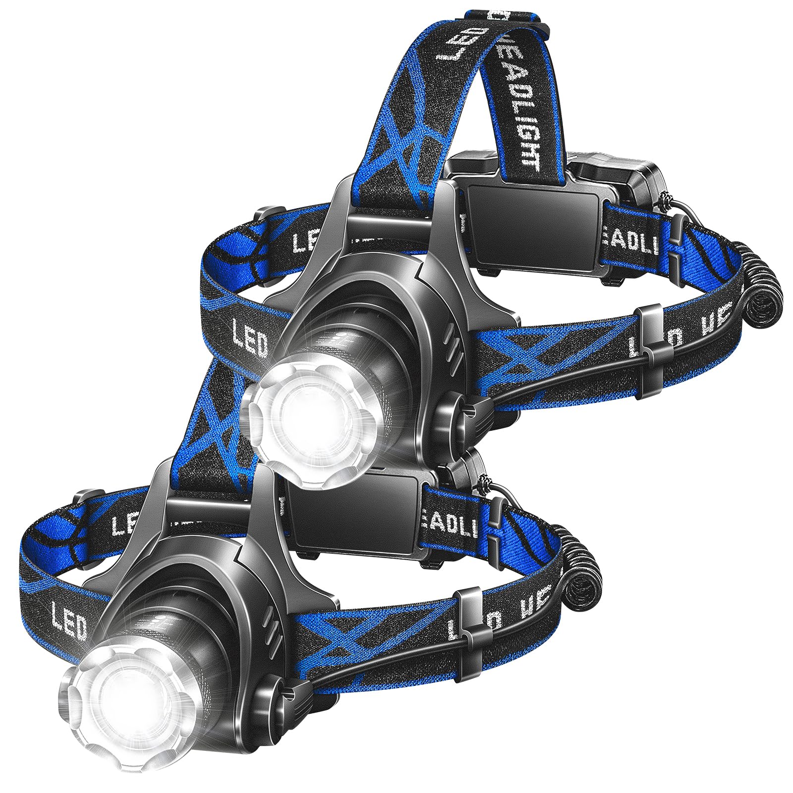 Photo 1 of **MISSING ONE PAIR OF RECHARGEABLE BATTERIES AND CHARGER WIRES**LED Rechargeable Headlamp 2 Pack, 800 Lumens Super Bright Head Lamp with T6 Lamp Bead & Long Endurance Rechargeable Battery, Zoom & IPX45 Head Lamps with 3 Modes for Fishing, Camping, Repair