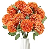 Sggvecsy 12Pcs Artificial Chrysanthemums Flowers Ball Silk Fall Chrysanthemums Fake Mums for Indoor Outdoors Garden Home Wedding Bouquet Thanksgiving Autumn Decor(Orange)