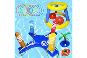 Runwosen 20 PCS Pool Toys Games for Kids Adults and Family, Floating Basketball Hoop&Inflatable Pool Ring Toss Game Toys, Summer Party Swimming Pool Water Games