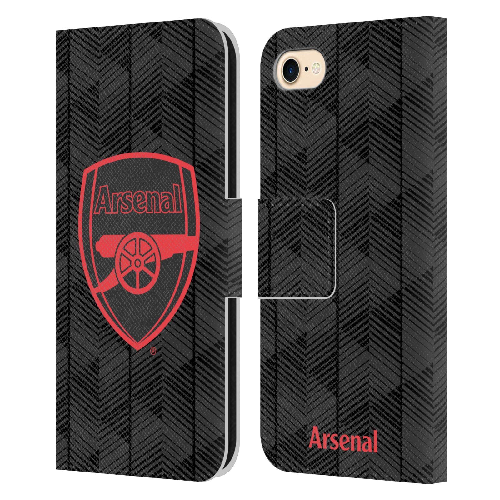 Head Case Designs Officially Licensed Arsenal FC Black Crest and Gunners Logo Leather Wallet Case Compatible With Apple iPhone 7/8 / SE 2020 & 2022