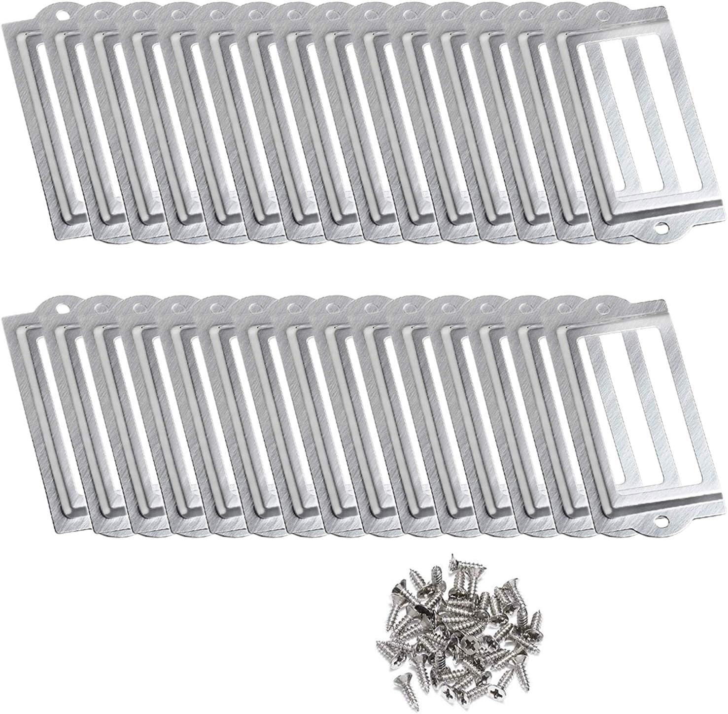 D-Worthy 30 Pieces Metal Office Library File Drawer Cabinet Card Tag Label Holder Frames with Screws (Silver Tone)