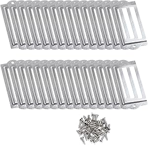 D-Worthy 30 Pieces Metal Office Library File Drawer Cabinet Card Tag Label Holder Frames with Screws (Silver Tone)