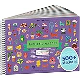 Farmer's Market 500+ Sticker Book by Cupkin Fun Toddler Travel Activity Coloring and Sticker Book, 12 Coloring Pages 12 Side by Side Scenes for Children of 2–8 Years, Valentines Gifts for Kids