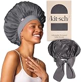Kitsch XL Satin Bonnet for Sleeping Charcoal - Adjustable Tie Band