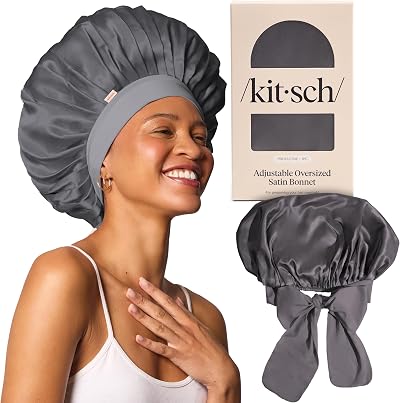 Kitsch XL Satin Bonnet for Sleeping Charcoal - Adjustable Tie Band