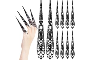 ANCIRS 10 Pack Finger Nail Tip Claw Rings, Ancient Queen Costume Fingertip Claw Nail Rings Decoration Accessory, Finger Knuckle Protectors for Halloween Cosplay Drama Dance Show- Black