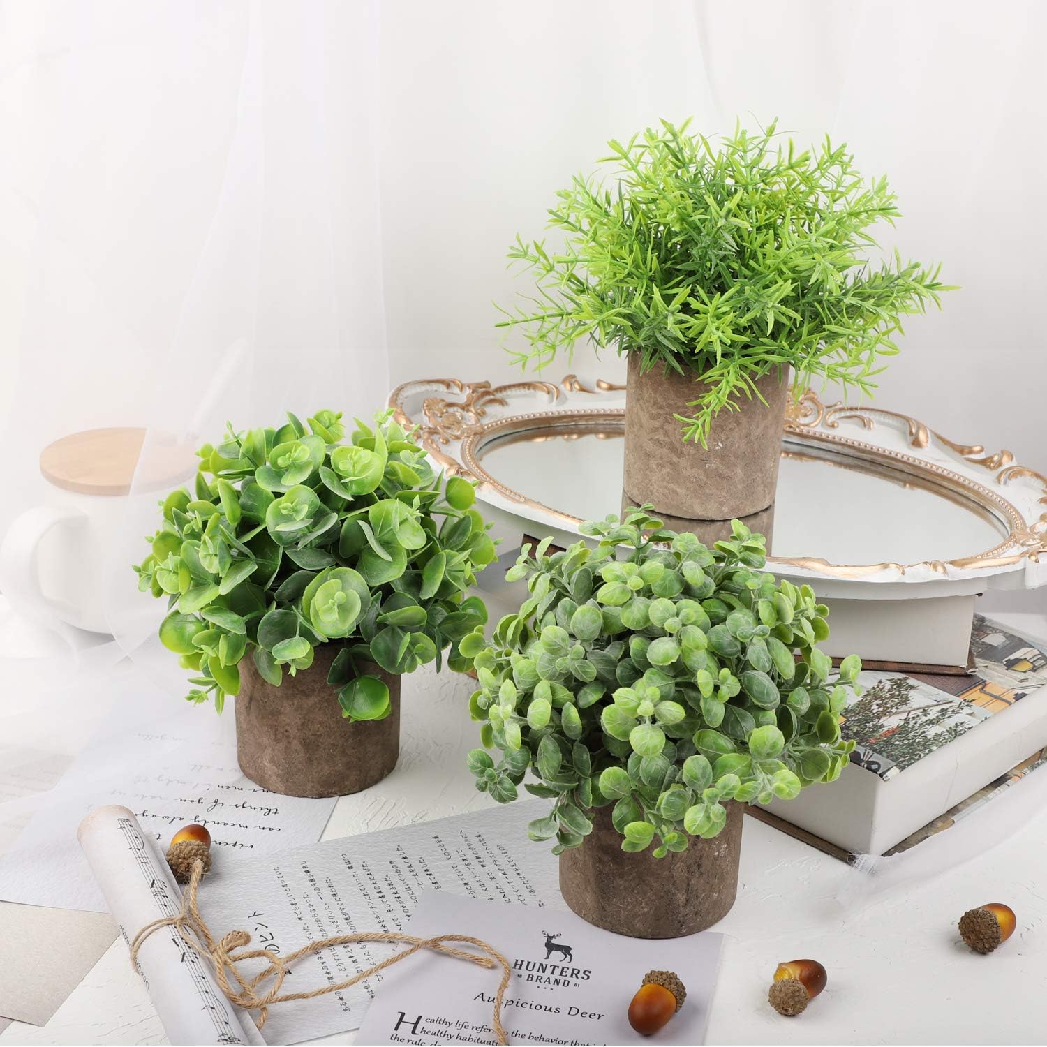 YH Plantes artificielles Fleurs artificielles Bonsaï avec Pot Blanc