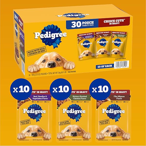 PEDIGREE CHOICE CUTS IN GRAVY WET DOG FOOD, ADULT SOFT WET DOG FOOD, VARIETY PACK, 3.5 OZ. POUCHES, 30 COUNT