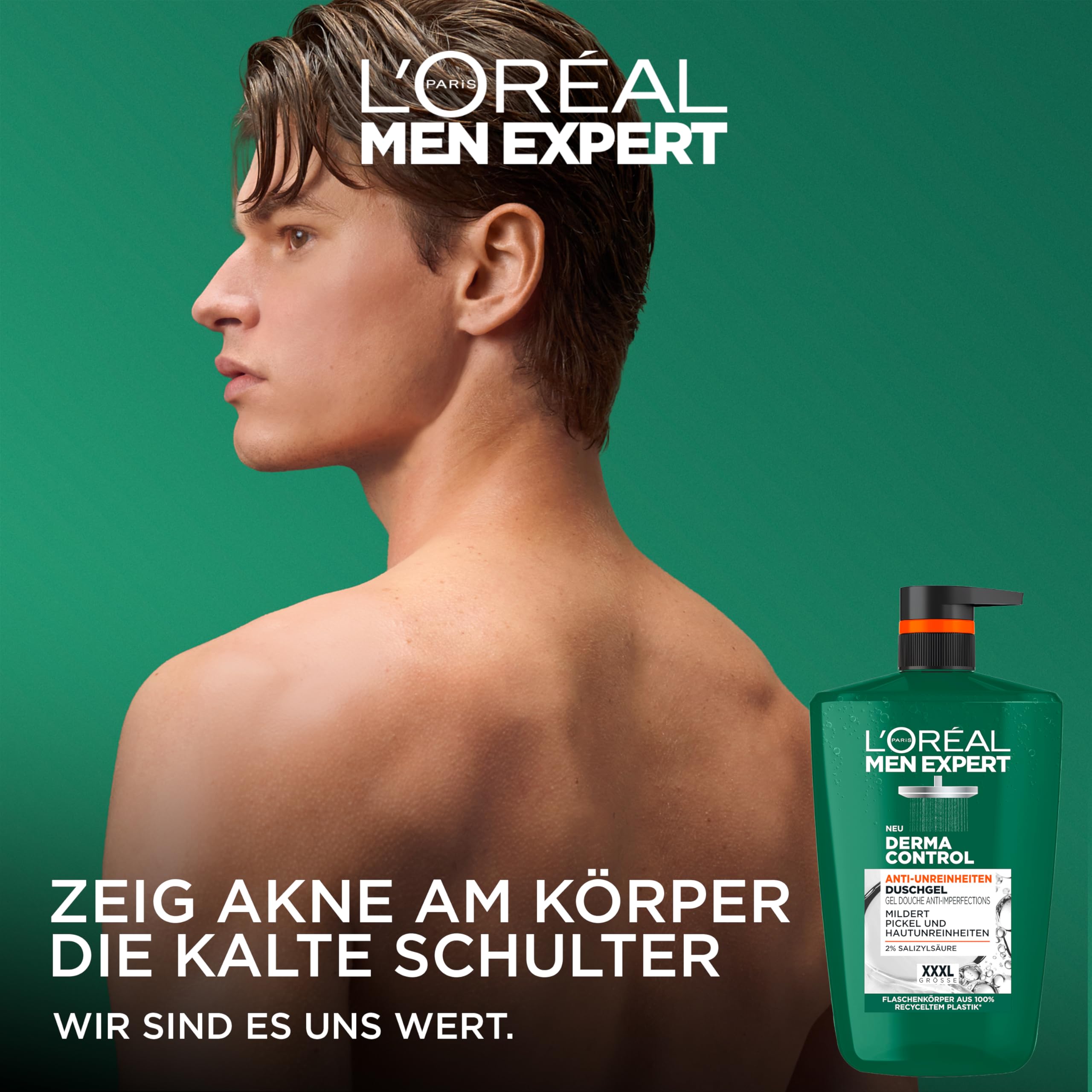 L'Oréal Men Expert XXXL Duschgel und Shampoo für Männer, Duschbad zur Reinigung von Körper, Haar und Gesicht, Herren Körperpflege für zu Unreinheiten neigende Haut, Derma Control, 1 x 1000 ml 2