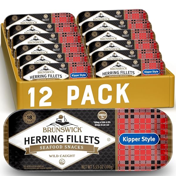 BRUNSWICK BONELESS KIPPER STYLE HERRING FILLETS, 3.53 OZ...