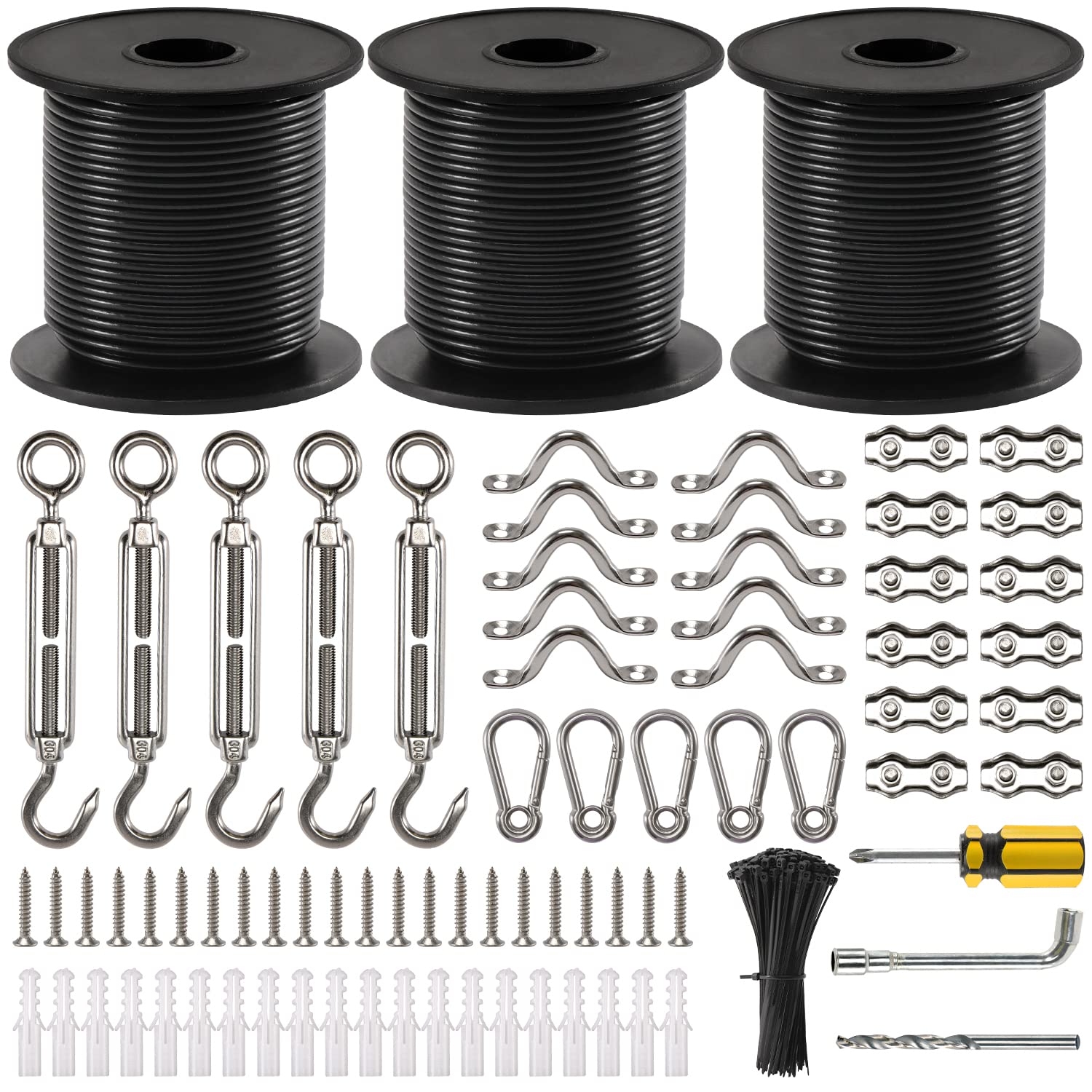 Photo 1 of GUATTINE String Light Hanging Kit, 300 Ft Nylon Coated Stainless Steel Cable and Enough Accessories, Guide Wire for Outdoor String Lights, Patio Light, Camping Light